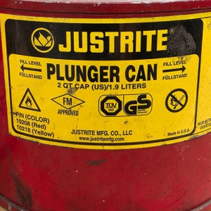 LOT - (3) JUSTRITE PLUNGER CANS, W/ ACETONE-300