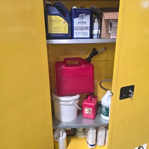 JUSTRITE SURE-GRIP EX FLAMMABLE LIQUID STORAGE CABINET, 45-GAL CAPACITY, 43" X 18" X 66" HT, W/ (2) KEYS, SOLD WITH OR WITHOUT CONTENTS-328