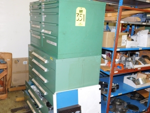 DOUBLE-SIDED ISLAND AREA: 5'X16'X8'! HIGHLIGHTS: GREEN OKUMA PARTS CABINET ENDCAP! (2) 7'X2'X8' SHELF UNITS FULL OF ASSORTED PARTS & PIECES: VARIOUS DIAMETERS OF SOFT COPPER PIPE ROLLS, BIG MACHINE DRIVE SCREWS, WELDING REGULATORS, 6 LISTA CABINETS, 28"X28"X60" & 2 STANLEY VIDMAR 30"X28"X66"CABINETS FULL OF ALL TYPES/SIZES OF BEARINGS, BAND HEATERS, VARIOUS SIZES OF LINK BELT CHAIN LENGTHS, SCHRADER BELLOWS PARTS, ELECTRONIC PARTS, CIRCUIT BOARDS, SELF FEED PARTS/TOOLS, RUBBER DRIVE BELTS, HOLE SAVERS,MOKON PARTS, SANDBLAST PARTS, LATHE PARTS, AIR LINE REGULATORS/LUBRICATORS, LIGHT BULBS, WELDING ACCESSORIES, ETC. - TOO MUCH TO LIST - COME SEE IT ALL, OR VIEW PHOTOS!-351