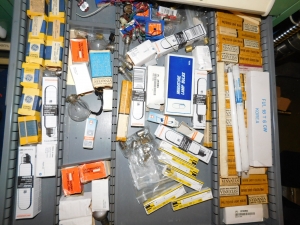 DOUBLE-SIDED ISLAND AREA: 5'X16'X8'! HIGHLIGHTS: GREEN OKUMA PARTS CABINET ENDCAP! (2) 7'X2'X8' SHELF UNITS FULL OF ASSORTED PARTS & PIECES: VARIOUS DIAMETERS OF SOFT COPPER PIPE ROLLS, BIG MACHINE DRIVE SCREWS, WELDING REGULATORS, 6 LISTA CABINETS, 28"X28"X60" & 2 STANLEY VIDMAR 30"X28"X66"CABINETS FULL OF ALL TYPES/SIZES OF BEARINGS, BAND HEATERS, VARIOUS SIZES OF LINK BELT CHAIN LENGTHS, SCHRADER BELLOWS PARTS, ELECTRONIC PARTS, CIRCUIT BOARDS, SELF FEED PARTS/TOOLS, RUBBER DRIVE BELTS, HOLE SAVERS,MOKON PARTS, SANDBLAST PARTS, LATHE PARTS, AIR LINE REGULATORS/LUBRICATORS, LIGHT BULBS, WELDING ACCESSORIES, ETC. - TOO MUCH TO LIST - COME SEE IT ALL, OR VIEW PHOTOS!-351