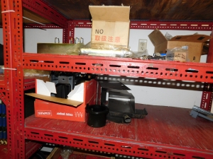 LOT OF (2) SECTIONS OF RED SHELVING W/CONTENTS (SEE PHOTOS)-352