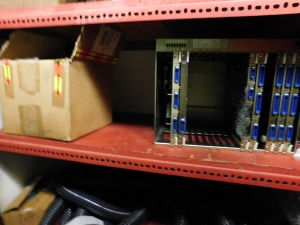 LOT OF (2) SECTIONS OF RED SHELVING W/CONTENTS (SEE PHOTOS)-352