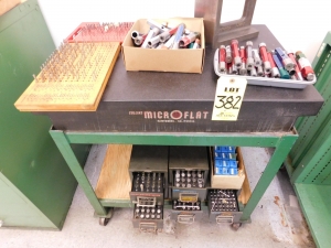 ROLLING CART W/MICROFLAT 36"X24"X5-1/4" GRANITE SURFACE PLATE, PLUS ANGLE BLOCK, & PIN & PLUG GAGE SETS-382