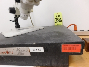 STEREOZOOM MICROSCOPE, VEMCOLITE VL-4 LIGHT, MICROFLAT 24"X18"X4"GRANITE SURFACE PLATE-386