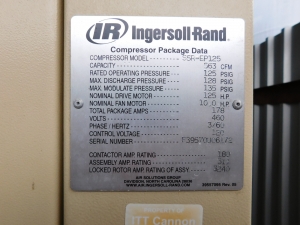 INGERSOLL RAND COMPRESSOR, MODEL SSR-EP125, S/N F39570U06172-387