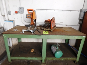 WELDING TABLE, 84"X36"X37", W/(2) CUT-OFF SAWS-398