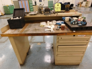 LISTA 5 DRAWER WORKBENCH, W/ITEMS ON TOP: STEEL SURFACE PLATE: 18"X15"X3", GRINDING WHEELS, ETC. (SEE PHOTO)-413