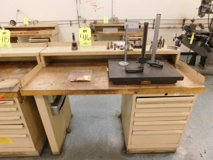 LISTA 5 DRAWER WORKBONCH, W/GRANITE SURFACE PLATE: 24"X18"X3", (3) HEIGHT GAGES, MISC. CUTTING TOOLS-416