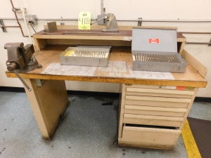 LISTA 5 DRAWER WORKBENCH, W/4" VISE, (2) PIN GAGE SETS, CALIPERS, SMALL PRESS-418