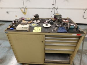 LISTA 2 DOOR/14 DRAWER TOOL/PARTS CABINET,56"X30"X44", FULL OF GRINDING WHEELS, 5C COLLETS, ROCKWELL UNIVISE, HARDINGE 5C COLLET INDEXING FIXTURE-421