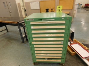 STANLEY VIDMAR 12 DRAWER TOOL/PARTS CABINET,W/CONTENTS TO INCLUDE VARIOUS ELECTRONIC CONTACTS-423