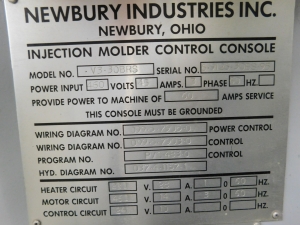 1995 NEWBURY VERTICAL INJECTION MOLDING MACHINE, MODEL V3 30 BRS, S/N 6912630BS95-74