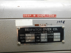 DESPATCH OVEN, 36"X20"X24", STYLE V-23, 500 DEG. F, S/N 51981-79