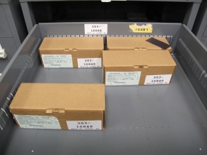 STANLEY VIDMAR CABINET, 5 DRAWER, TO INCLUDE: RELIEF VALVES, ELECTRICAL CONNECTORS, PRINTED CIRCUIT BOARDS, UNDER VOLTAGE DEVICES, MECHANICAL SPLICERS. LOCATED AT W-44. LOADING AND HANDLING FEE $25-353