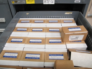 STANLEY VIDMAR CABINET, 5 DRAWER, TO INCLUDE: POPPET VALVES, PIPE REDUCERS, TRANSDUCERS, INPUT AND OUTPUT RELAYS. LOCATED AT W-44. LOADING AND HANDLING FEE $25-356
