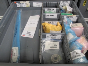 STANLEY VIDMAR CABINET, 5 DRAWER, TO INCLUDE: SIGNAL CONVERTERS, DIAPHRAGMS, WORM GEARS, FUSE BLOCKS, . LOCATED AT W-44. LOADING AND HANDLING FEE $25-357
