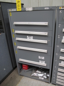 STANLEY VIDMAR CABINET, 5 DRAWER, TO INCLUDE: SWITCH ASSEMBLY, TERMINAL BLOCK, CAPACITORS, ANCHORS, COMPRESSION RINGS. LOCATED AT W-44. LOADING AND HANDLING FEE $25-361