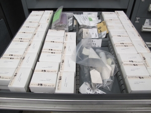 STANLEY VIDMAR CABINET, 5 DRAWER, TO INCLUDE: SWITCH ASSEMBLY, TERMINAL BLOCK, CAPACITORS, ANCHORS, COMPRESSION RINGS. LOCATED AT W-44. LOADING AND HANDLING FEE $25-361