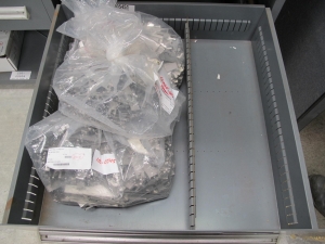 STANLEY VIDMAR CABINET, 5 DRAWER, TO INCLUDE: BALL VALVES, GLOBE VALVE, 1000 AMP SHUNT, HOSE CLAMPS, INDICATORS. LOCATED AT W-44. LOADING AND HANDLING FEE $25-362