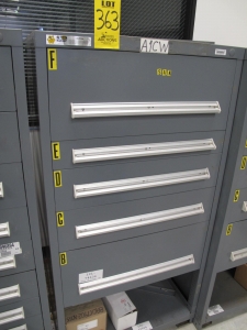 STANLEY VIDMAR CABINET, 5 DRAWER, TO INCLUDE: SWITCHES, BEZEL PRESS ASSEMBLIES, PUMP RETAINERS, SCREWS. LOCATED AT W-44. LOADING AND HANDLING FEE $25-363