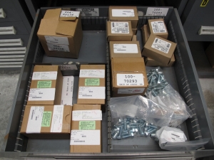 STANLEY VIDMAR CABINET, 5 DRAWER, TO INCLUDE: SWITCHES, BEZEL PRESS ASSEMBLIES, PUMP RETAINERS, SCREWS. LOCATED AT W-44. LOADING AND HANDLING FEE $25-363