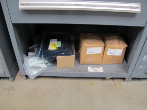 STANLEY VIDMAR CABINET, 5 DRAWER, TO INCLUDE: RELAYS, CONTACT BLOCKS, AIR COMPRESSOR PARTS, RELIEF VALVE. LOCATED AT W-44. LOADING AND HANDLING FEE $25-365