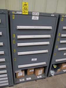 STANLEY VIDMAR CABINET, 5 DRAWER, TO INCLUDE: OVERLOAD RELAY THERMAL UNITS, REDUCER CONDUITS, PRINTED CIRCUIT BOARD. LOCATED AT W-44. LOADING AND HANDLING FEE $25-366
