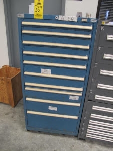 LISTA CABINET, 10 DRAWER, TO INCLUDE: RELAYS, CIRCUITS, REDUCERS, COCK VALVE, COUPLINGS, ELECTRICAL CONDUCTORS. LOCATED AT W-44. LOADING AND HANDLING FEE $25-369