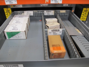 STANLEY VIDMAR CABINET, 11 DRAWER, TO INCLUDE: AMP METER, THERMOSTAT, TRANSMITTER ASSEMBLY, CONNECTOR SLEEVES, SPECTROME AMPLIFIER, PILOT RELAY, FUSES, FLOAT MONELS, CORDS. LOCATED AT W-50 . LOADING AND HANDLING FEE $25-374