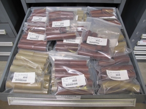 STANLEY VIDMAR CABINET, 11 DRAWER, TO INCLUDE: VOLT METERS, THERMOCOUPLE WIRE, BALLASTS, GROMMETS, ROLLERS, BLANK METERS, SUPPRESSORS. LOCATED AT W-50 . LOADING AND HANDLING FEE $25-377