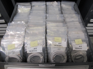 STANLEY VIDMAR CABINET, 8 DRAWER, TO INCLUDE: LIGHT BULBS, SWITCHES, PLUGS, RADIO ANTENNAS, CONTACT BLOCKS, CIRCUITS, SURGE PROTECTORS, SOCKETS, CORDS. LOCATED AT W-50 . LOADING AND HANDLING FEE $25-380