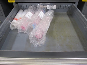 STANLEY VIDMAR CABINET, 8 DRAWER, TO INCLUDE: SCREEN FILTERS, METERING TUBES, TERMINAL WIRES, RELAYS, PRESSURE GAUGE, BRASS SHAFTS, ROTAMETERS, PINS, RINGS. LOCATED AT W-50 . LOADING AND HANDLING FEE $25-383