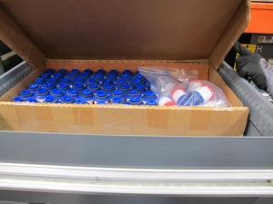 STANLEY VIDMAR CABINET, 8 DRAWER, TO INCLUDE: THERMOMETER, PHONE CORDS, RELAYS, HYGROMETERS, TERMINAL WIRES, FILTERS, MISC BRASS PARTS, SCREW KIT FOR ROSEMOUNT TRANSMITTERS. LOCATED AT W-50 . LOADING AND HANDLING FEE $25-384