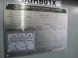 MGM DRY TYPE TRANSFORMER, 2000/2667 KVA, 3 PHASE, 60 HZ, TYPE-HT, CLASS AA/FA/, 4160 HV, 480 Y/277 LV, CAT # AD374-Y0174, S/N 08-10-00-11830A. LOCATED AT W-50 . LOADING AND HANDLING FEE $200-388