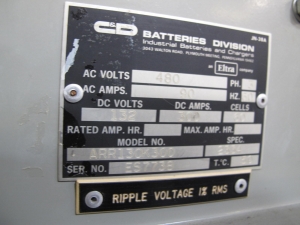 C&D TECHNOLOGIES BATTERY CHARGER, MODEL # ARR130A300, 132 VOLTS, 300 AMPS, 3 PHASE, 60 HZ, 60 CELLS, S/N ES7738. LOCATED AT W-50 . LOADING AND HANDLING FEE $25-394