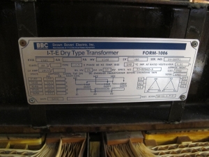 BROWN BOVERI, TRANSFORMER, 1500 KVA, 4160-480 VOLT RATING. DRY, 150 DEGREE C RISE DELTA DELTA SEC UNIT SUB HV ON RIGHT, FOR 480 VOLT LOAD CENTERS. LOCATED AT W-50 . LOADING AND HANDLING FEE $25-409