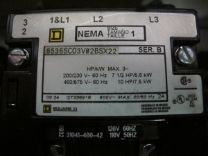 LOT TO INCLUDE NLI STARTERS: (3) STARTER, ELECTRIC MOTOR TYPE, MCC BUCKET KIND, 12"H X 14"W SIZE, 1 NEMA SIZE. COMPLETE WITH DOOR. INCLUDES THE FOLLOWING COMPONENTS: > NEMA SIZE 1 FULL VOLTAGE NON-REVERSING STARTER   (8536SC03V02BSX22), WITH BIMETALLIC OVERLOAD RELAY   (INCLUDES THREE HEATERS) > 4NO <(>&<)> 4NC AUXILIARY CONTACTS > 15A MAGNETIC ONLY CIRCUIT BREAKER (HMCP015E0C) > 150VA CURRENT POTENTIAL TRANSFORM, (3) STARTER, ELECTRIC MOTOR TYPE, MCC BUCKET KIND, 12"H X 14"W SIZE, 1 NEMA SIZE. COMPLETE WITH DOOR. INCLUDES THE FOLLOWING COMPONENTS: > NEMA SIZE 1 FULL VOLTAGE NON-REVERSING STARTER,   WITH BIMETALLIC OVERLOAD RELAY (INCLUDES THREE   HEATERS) > 4NO <(>&<)> 4NC AUXILIARY CONTACTS > 7A MAGNETIC ONLY CIRCUIT BREAKER (HMCP007C0C) > 150VA CURRENT POTENTIAL TRANSFORMER > 18 POINT TERMINAL. LOCATED AT W-50 . LOADING AND HANDLING FEE $25-445