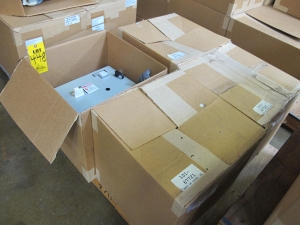 (4) NLI STARTERS, ELECTRIC MOTOR TYPE, MCC BUCKET KIND, 12"H X 14"W SIZE, 1 NEMA SIZE. Complete with door. INCLUDES THE FOLLOWING COMPONENTS: > NEMA SIZE 1 FULL VOLTAGE NON-REVERSING STARTER,   WITH BIMETALLIC OVERLOAD RELAY (INCLUDES THREE   HEATERS) > 4NO <(>&<)> 4NC AUXILIARY CONTACTS > 15A MAGNETIC ONLY CIRCUIT BREAKER (HMCP015E0C) > 150VA CURRENT POTENTIAL TRANSFORMER. LOCATED AT W-50 . LOADING AND HANDLING FEE $25-448