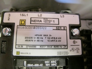 (4) NLI STARTERS, ELECTRIC MOTOR TYPE, MCC BUCKET KIND, 12"H X 14"W SIZE, 1 NEMA SIZE. Complete with door. INCLUDES THE FOLLOWING COMPONENTS: > NEMA SIZE 1 FULL VOLTAGE NON-REVERSING STARTER,   WITH BIMETALLIC OVERLOAD RELAY (INCLUDES THREE   HEATERS) > 4NO <(>&<)> 4NC AUXILIARY CONTACTS > 15A MAGNETIC ONLY CIRCUIT BREAKER (HMCP015E0C) > 150VA CURRENT POTENTIAL TRANSFORMER. LOCATED AT W-50 . LOADING AND HANDLING FEE $25-448