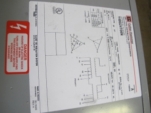 CUTLER-HAMMER TRANSFORMER, 6 KVA, 480 DELTA TO 240 DELTA VOLT RATING, POWER KIND, 3 PHASE.. LOCATED AT W-50 . LOADING AND HANDLING FEE $25-454