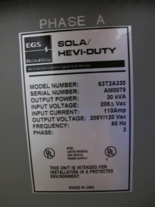 EGS REGULATOR, VOLTAGE TYPE, 208Y/120 AC VOLTS, 30 KVA, 3 PHASE. CONSTANT. LOCATED AT W-50 . LOADING AND HANDLING FEE $25-459