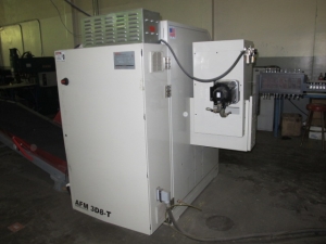 2008 AIM CNC WIRE FORMER & BENDER, 3 DIMENSIONAL, PROGRAMMABLE CNC CONTROL, MODEL 3D8T, 8MM WIRE DIAMETER RANGE, ACCUFORM MODULAR, MAX. WIRE TENSILE AT MAX. WIRE DIAMETER: 8kPSI, SINGLE END THREADING MODULE, S/N C6F08292008; W/ 2008 AIM P270-5 TURNTABLE, ONLY 4,767 ON TIME HOURS-1
