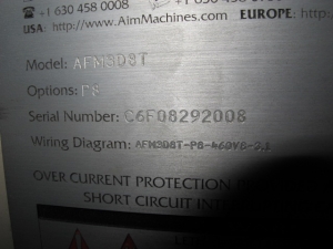 2008 AIM CNC WIRE FORMER & BENDER, 3 DIMENSIONAL, PROGRAMMABLE CNC CONTROL, MODEL 3D8T, 8MM WIRE DIAMETER RANGE, ACCUFORM MODULAR, MAX. WIRE TENSILE AT MAX. WIRE DIAMETER: 8kPSI, SINGLE END THREADING MODULE, S/N C6F08292008; W/ 2008 AIM P270-5 TURNTABLE, ONLY 4,767 ON TIME HOURS-1