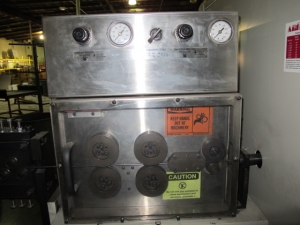 2008 AIM CNC WIRE FORMER & BENDER, 3 DIMENSIONAL, PROGRAMMABLE CNC CONTROL, MODEL 3D8T, 8MM WIRE DIAMETER RANGE, ACCUFORM MODULAR, MAX. WIRE TENSILE AT MAX. WIRE DIAMETER: 8kPSI, SINGLE END THREADING MODULE, S/N C6F08292008; W/ 2008 AIM P270-5 TURNTABLE, ONLY 4,767 ON TIME HOURS-1