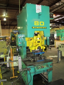 KOMATSU PUNCH PRESS, MODEL 80, OBS  80 TON CAPACITY, HYDRAULIC, 23î X 39î BOLSTER, SAFETY CURTAINS, DUAL PALM BUTTONS-13
