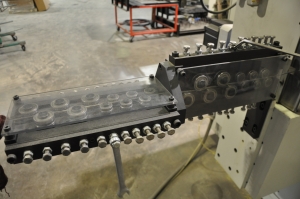 2008 AIM CNC WIRE FORMER & BENDER, 3 DIMENSIONAL, PROGRAMMABLE CNC CONTROL, MODEL 3D8T, 8MM WIRE DIAMETER RANGE, ACCUFORM MODULAR, MAX. WIRE TENSILE AT MAX. WIRE DIAMETER: 8kPSI, SINGLE END THREADING MODULE, S/N C6F08292008; W/ 2008 AIM P270-5 TURNTABLE, ONLY 4,767 ON TIME HOURS-1