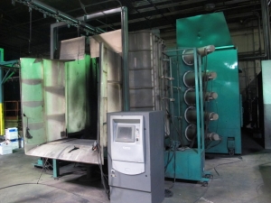 NORDSON, MODEL CK-9000, POWDER COATING BOOTH, CYCLONE TYPE POWDER, 9000 CFM, (8) AUTOMATIC SPRAY GUNS, APPROX. 60î X 72î OPENINGS, APPROX. 22Í INTERIOR BOOTH LENGTH, SINGLE PASS, I- CONTROL SYSTEM, DIAGRAM NO. P97-394A-05, POWER COATING GUNS, ETC-20