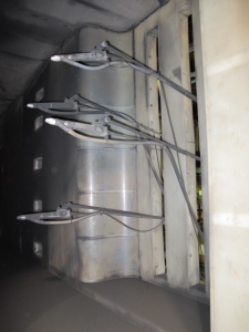 NORDSON, MODEL CK-9000, POWDER COATING BOOTH, CYCLONE TYPE POWDER, 9000 CFM, (8) AUTOMATIC SPRAY GUNS, APPROX. 60î X 72î OPENINGS, APPROX. 22Í INTERIOR BOOTH LENGTH, SINGLE PASS, I- CONTROL SYSTEM, DIAGRAM NO. P97-394A-05, POWER COATING GUNS, ETC-20