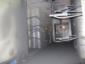 NORDSON, MODEL CK-9000, POWDER COATING BOOTH, CYCLONE TYPE POWDER, 9000 CFM, (8) AUTOMATIC SPRAY GUNS, APPROX. 60î X 72î OPENINGS, APPROX. 22Í INTERIOR BOOTH LENGTH, SINGLE PASS, I- CONTROL SYSTEM, DIAGRAM NO. P97-394A-05, POWER COATING GUNS, ETC-20