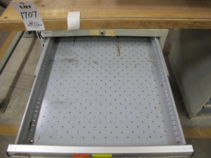 LOT TO INCLUDE: BUTCHER BLOCK TABLE TOP 72"L X 30"W, (2) LISTA 7 DRAWER CABINETS WITH MISC. CONTENTS. LOADING & HANDLING $15-1707